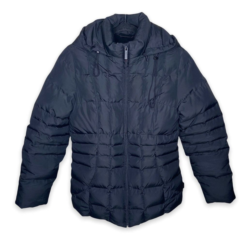 Calvin Klein Women's Small Down Puffer Coat Black Zipper Pocket Faux Fur Lining